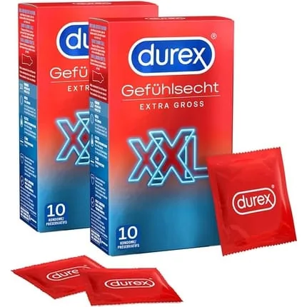 Durex Feel Real XXL Condoms - Pleasant Smell, Perfect Fit, Easy Roll-On - Large Size, Thin, Moisturized, Dermatologically Tested & Electronically Checked - 10 Pack
