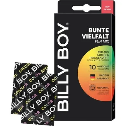 BILLY BOY Condoms Colorful Variety 52mm Mix of Colored and Pearl Nubbed 10 Pieces - Pack of 10