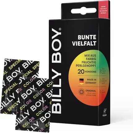 BILLY BOY Condoms Colorful Variety 52mm Fruity and Textured Condom Mix 20 Pieces - Pack of 20