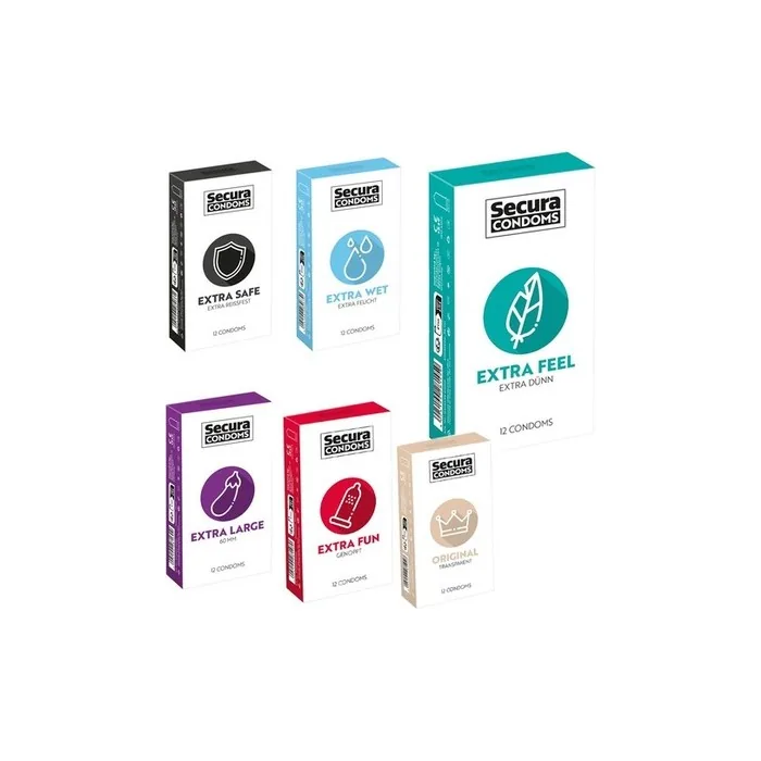 Secura Extra Thin Thick Anal Moist Nubs Condoms 12 Pieces