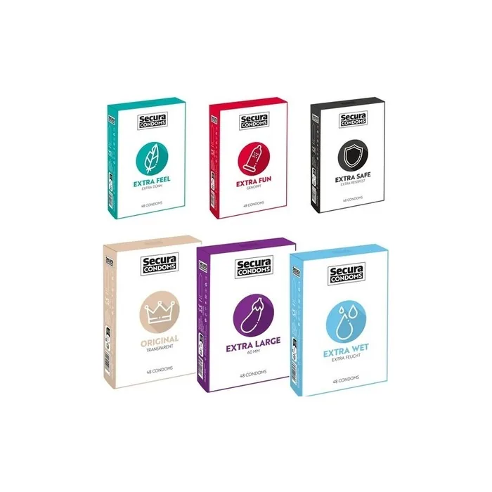 Secura Condoms 48 Pieces 6 Types Extra Thin Thick Anal Moist Nubs
