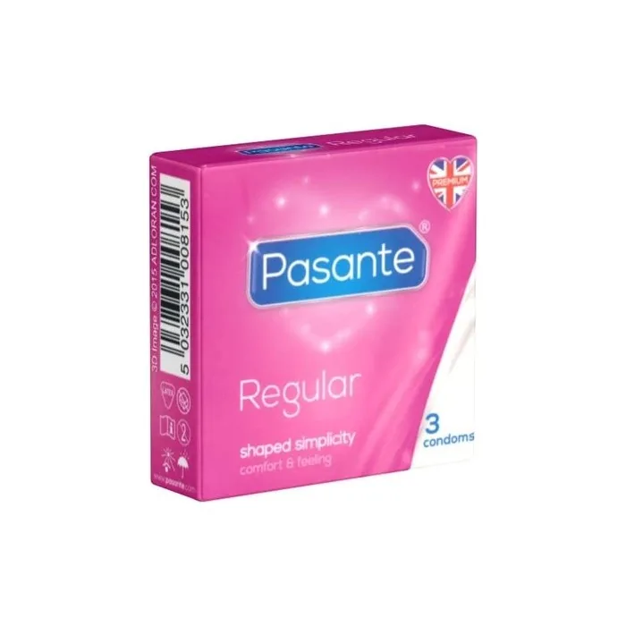 Pasante Regular Anatomically Shaped Condoms with Extra Wide Head 3 Count