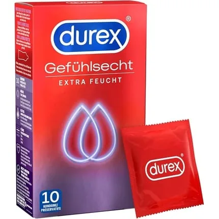 Durex Feel Real Extra Moist Condoms Perfect Fit and Easy Unrolling Thin with Plenty of Silicone Lubricant 10 Pack