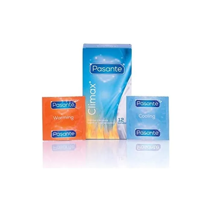 Pasante Climax Special Condoms - 6 Warming Condoms, 6 Cooling Condoms with Ribs