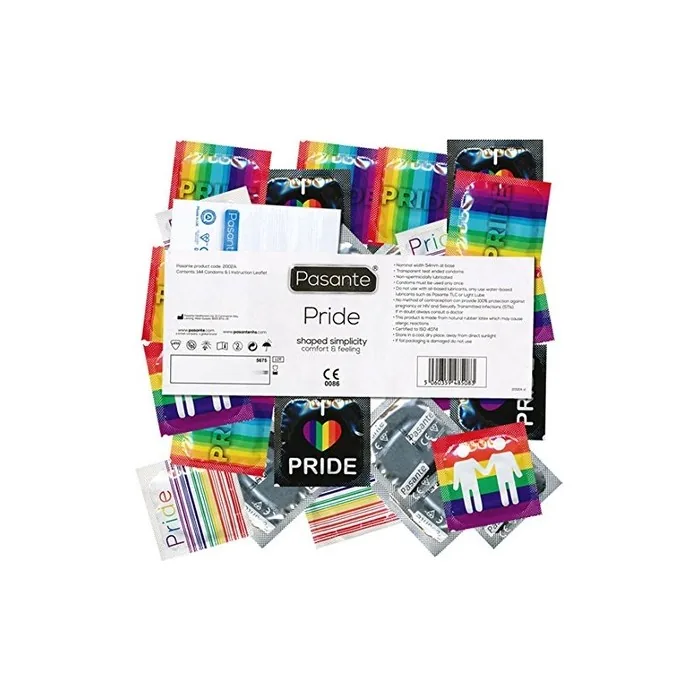 Pasante Pride Condoms Generous Comfort Shape Rainbow and Gay Pride Designs 144 Pieces - Pack of 144