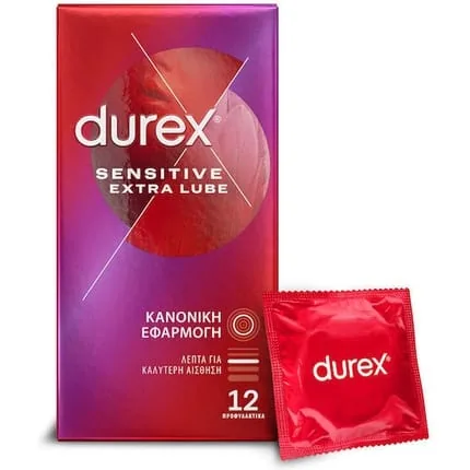 Durex Sensitive Extra Lube Condoms With Extra Lubrication Regular Fit 12 Pieces