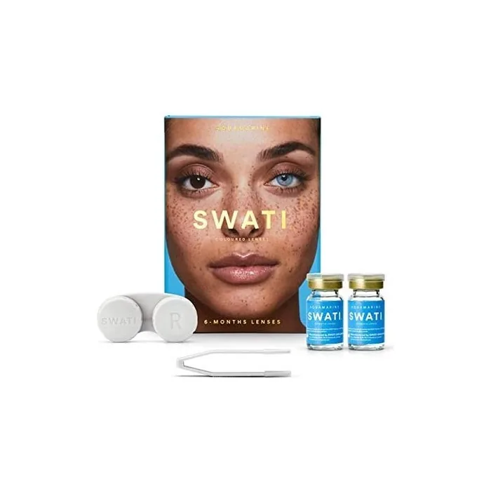 SWATI Cosmetics Aquamarine Blue 6 Month Colored Contact Lenses 0.0 Diopters 8.7mm Base Curve 14.20mm Diameter