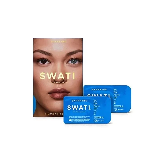 SWATI Cosmetics Sapphire Blue 1 Month Colored Contact Lenses 0.0 Diopters 8.7mm Base Curve 14.20mm Diameter
