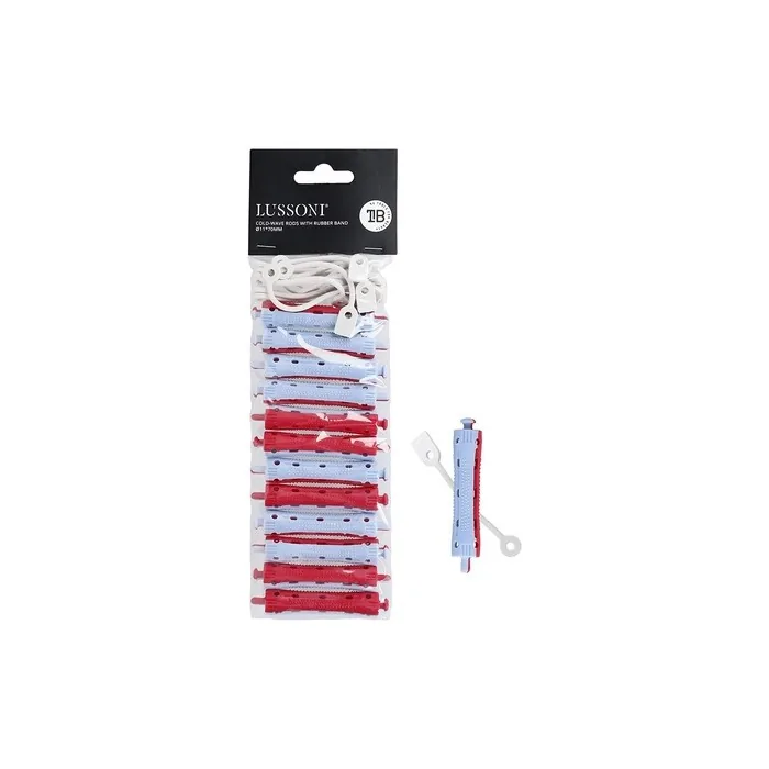 T4B Lussoni Hair Rollers with Elastic Band for Waves and Perm Treatment Two-Tone 12 Rollers 11x70mm
