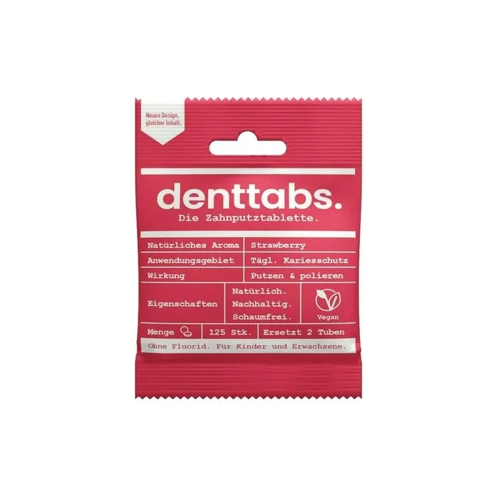 Children's Strawberry Toothbrush Tablets Plastic-Free Without Fluoride 125 Tablets