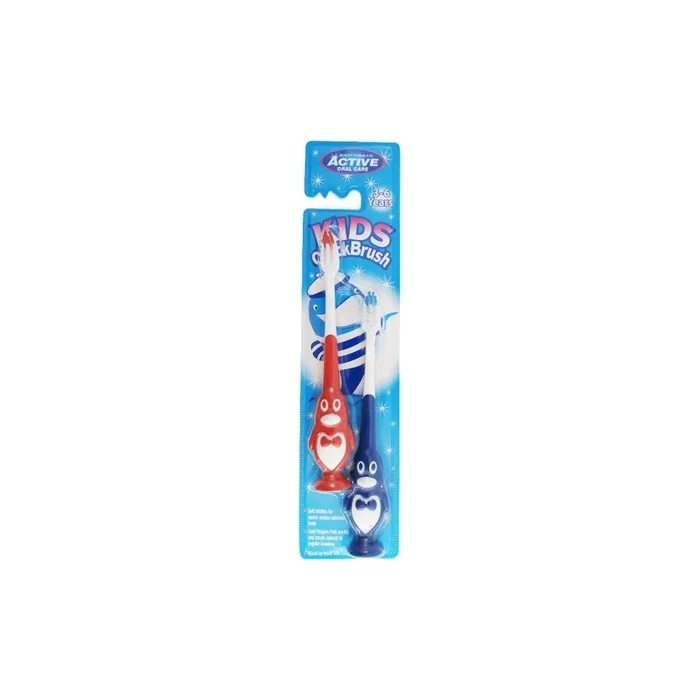 Active Oral Care Kids Quick Brush 3-6 Years Toothbrushes For Children Penguin 2pcs