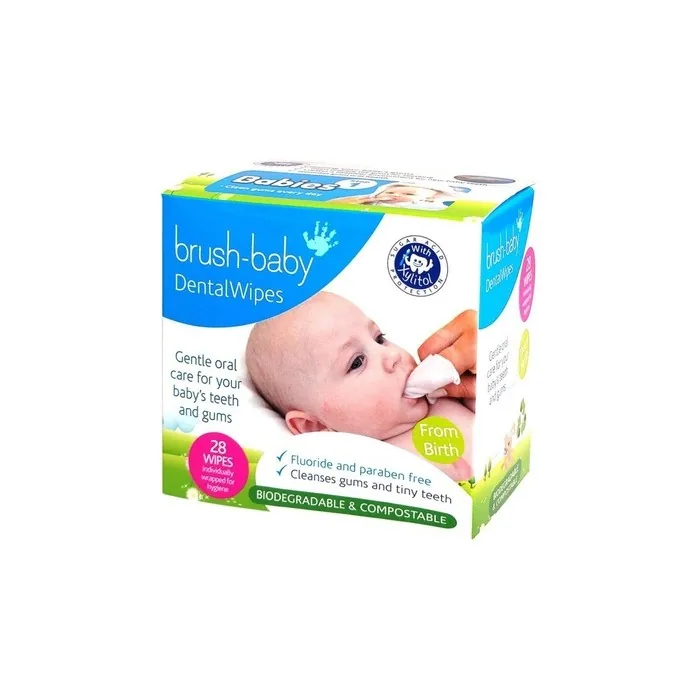 Brush Baby Dental Wipes With Xylitol For Cleaning Gums And Milk Teeth 0-16 Months 28 Pieces