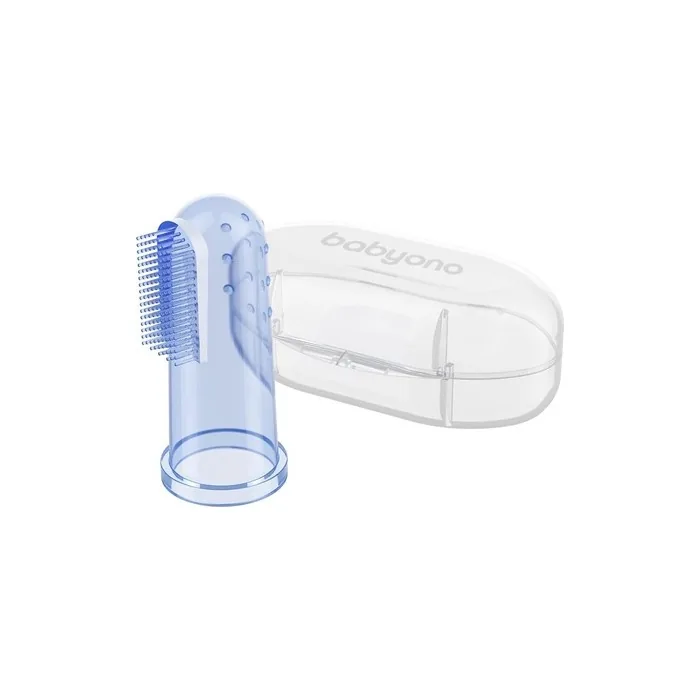 Babyono Baby Finger Toothbrush Silicone Finger Teeth Cleaning Dental Care Set with Storage Box Blue