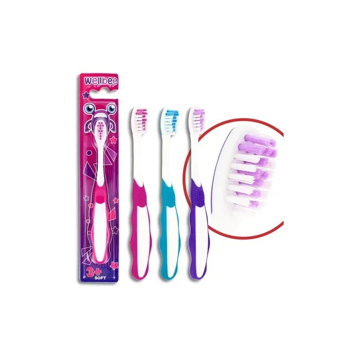 Wellbee Kids Toothbrush 3 Soft Mix Of Colors
