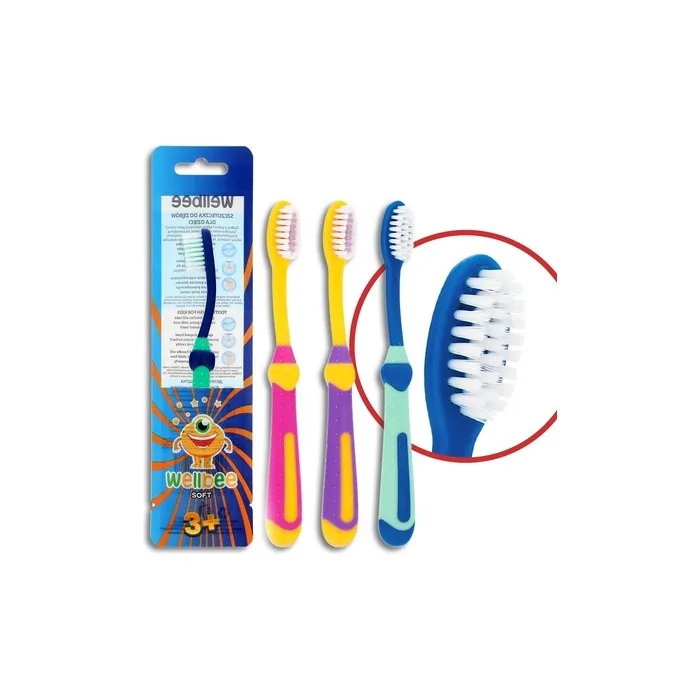 Wellbee Kids Toothbrush 3 Soft Mixed Colors 1 Piece