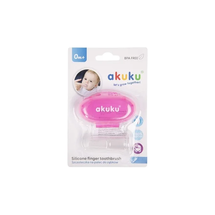 Akuku Silicone Finger Toothbrush For Infants In Pink Case
