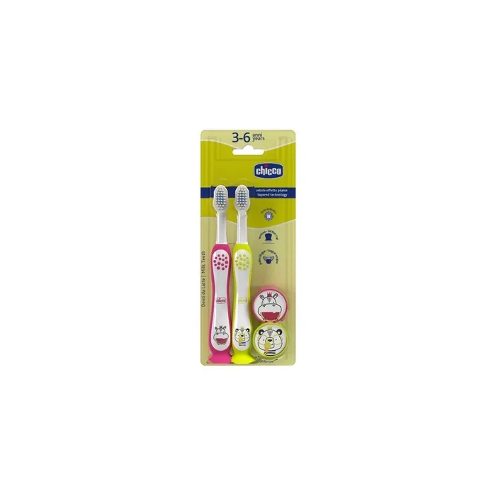 Chicco Toothbrush For Children 36 Years Hippo And Panda 2 Pieces