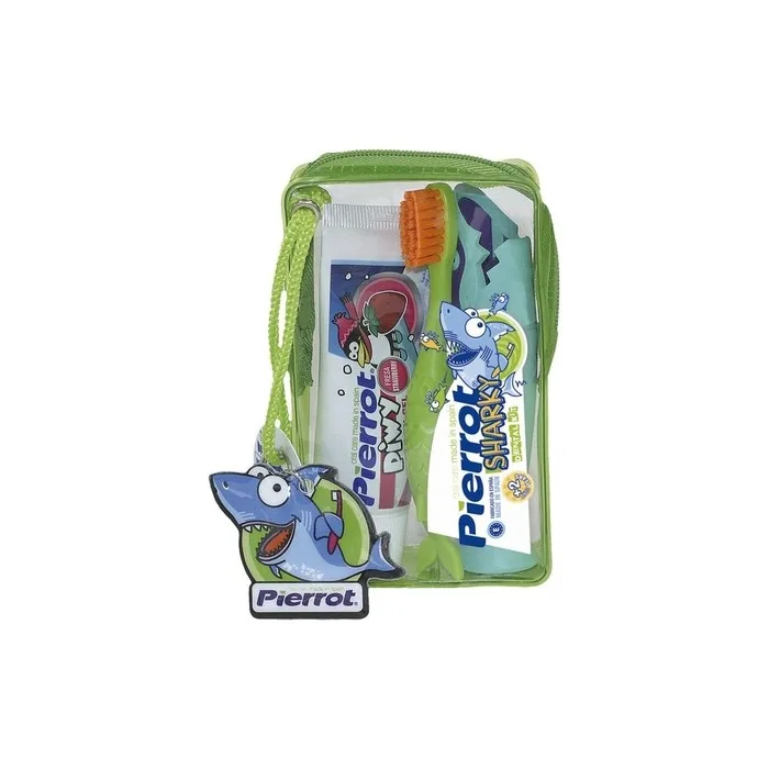 Pierrot Sharky Mini Travel Kit For Children With Strawberry Flavored Toothpaste And Toothbrush