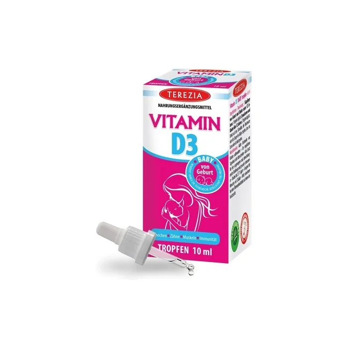 TEREZIA Vitamin D3 Drops for Children from Birth 400 IU 10ml - Liquid D3 to Support Dental and Bone Formation Suitable for Children and Nursing Mothers
