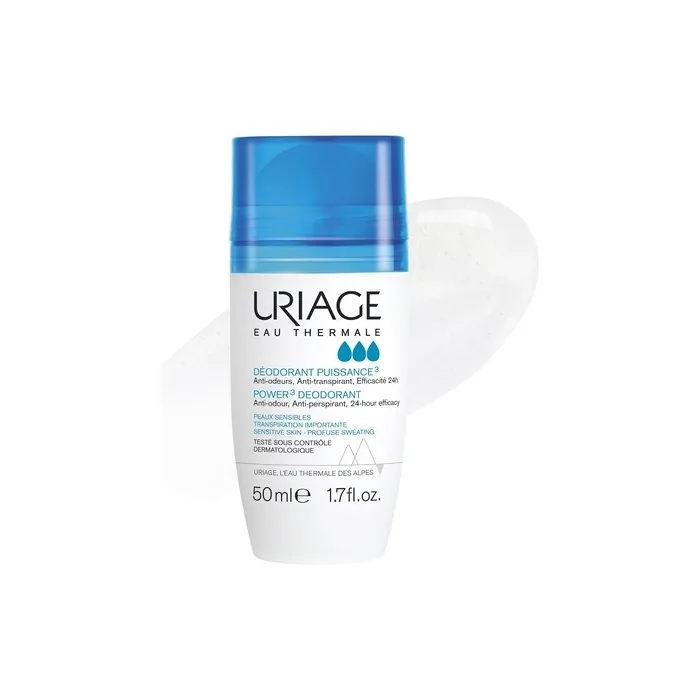 Uriage Power3 Deodorant Roll-On 50ml Triple Action Anti-Odour Anti-Perspirant 24H Efficacy No Stains Long-Lasting Formula Hypoallergenic