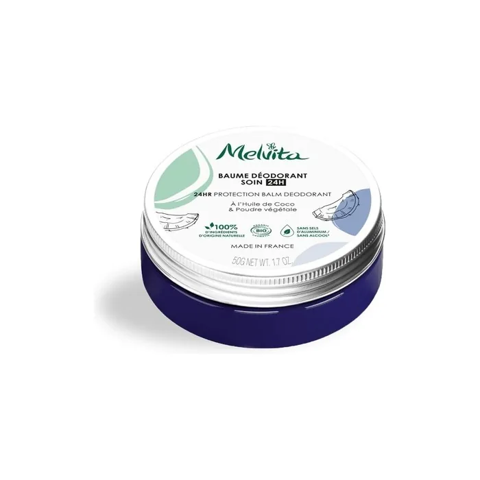 Melvita 24H Deodorant Balm Anti-Odour Action 100% Natural Vegan Formula Certified Organic All Skin Types Fragrance Free No Aluminium Salts No Alcohol