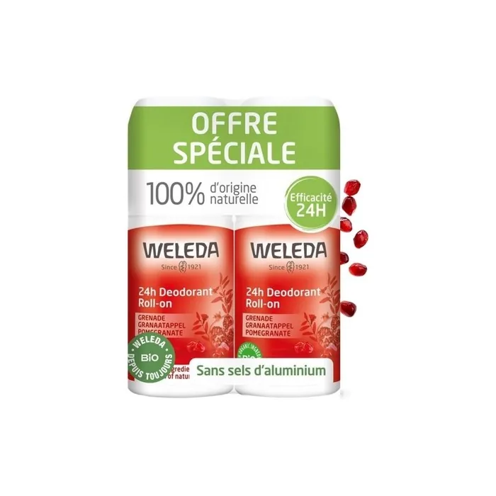 Weleda Pomegranate Deodorant Roll-On 24h 50ml - Pack of 2