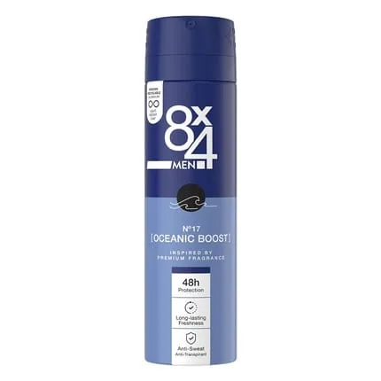 8X4 Men Deo N° 17 Oceanic Boost 150ml Deospray for Men with Refreshing Scent 48h Anti-Perspirant Protection