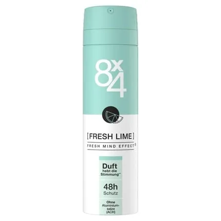 8X4 Fresh Lime Deodorant Spray with Fresh Citrus Notes 48h Protection 150ml