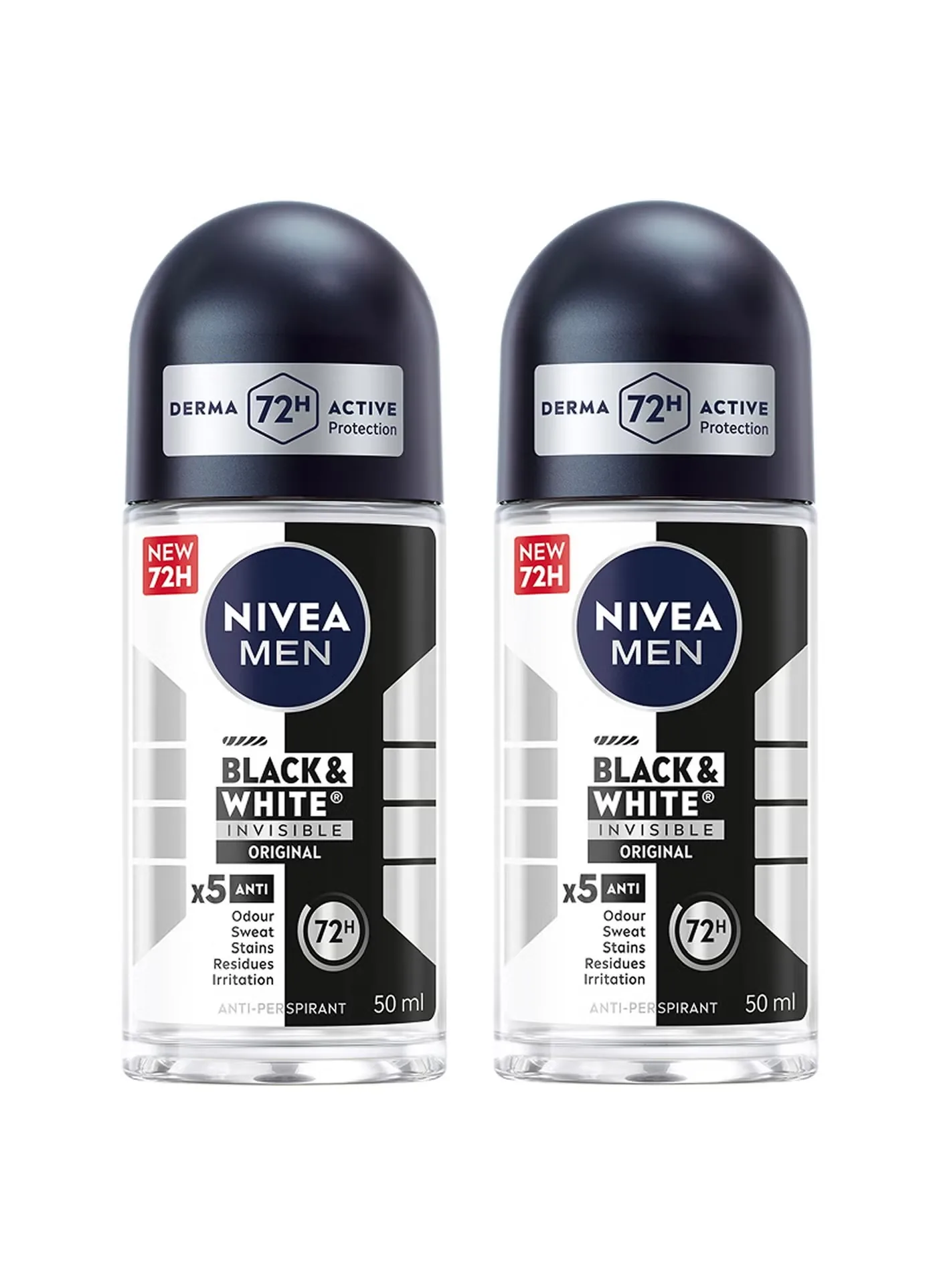NIVEA Black & White Invisible Authentic Roll-On Deodorant 50ml - Pack of 2