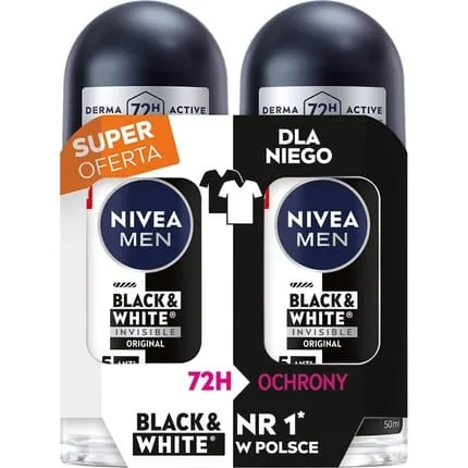 Nivea Deo Rollon Duo Men's Black & White Invisible Original 2x50ml