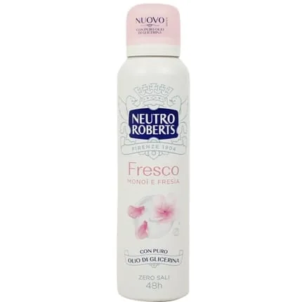 Neutro Roberts Deodorant Spray Fresh Rose Monoi and Freesia Aluminum-Free Stain-Free with Pure Glycerin Oil Deodorant for Men and Women Dermatologically Tested 150ml 48h