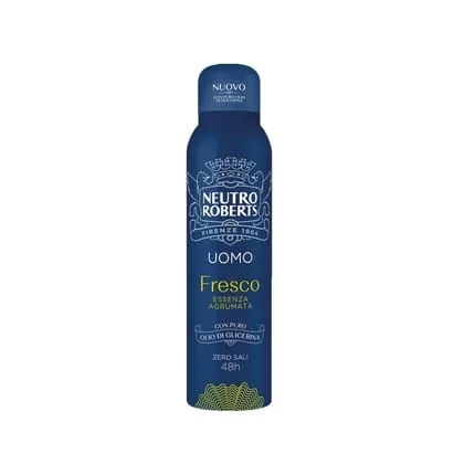 Neutro Roberts Men's Deodorant with Citrus Essence and Odor Blockers Aluminum-Free Stain-Free with Pure Glycerin Oil Dermatologically Tested 150ml 48h Citrus Essence 1ml