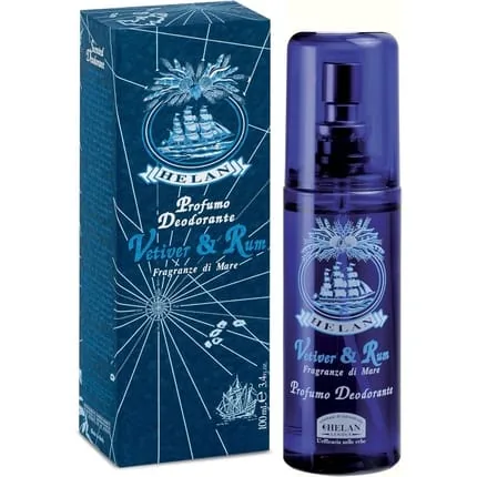 Helan Vetiver & Rum Men's Deodorant Perfume Natural Spray without Aluminium Salts Enriched with Essential Oils Fresh and Gentle 100ml - Made in Italy