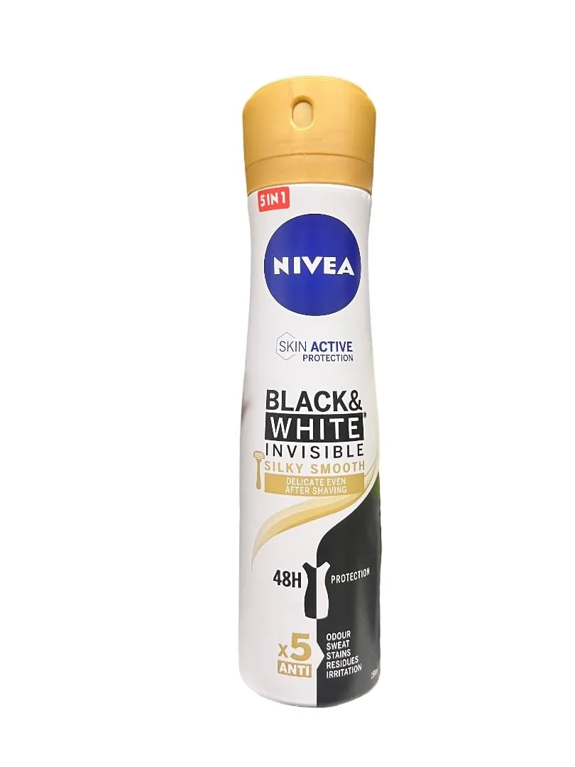 NIVEA Deodorant Spray Invisible Black & White Silky Smooth 150ml - Pack of 6