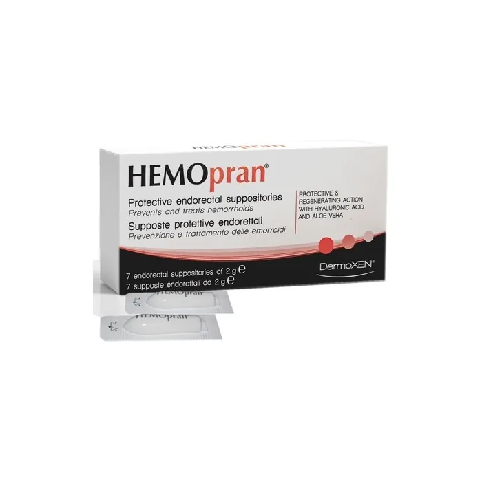 Dermoxen Hemopran Protective Suppositories for Hemorrhoids with Hyaluronic Acid and Aloe