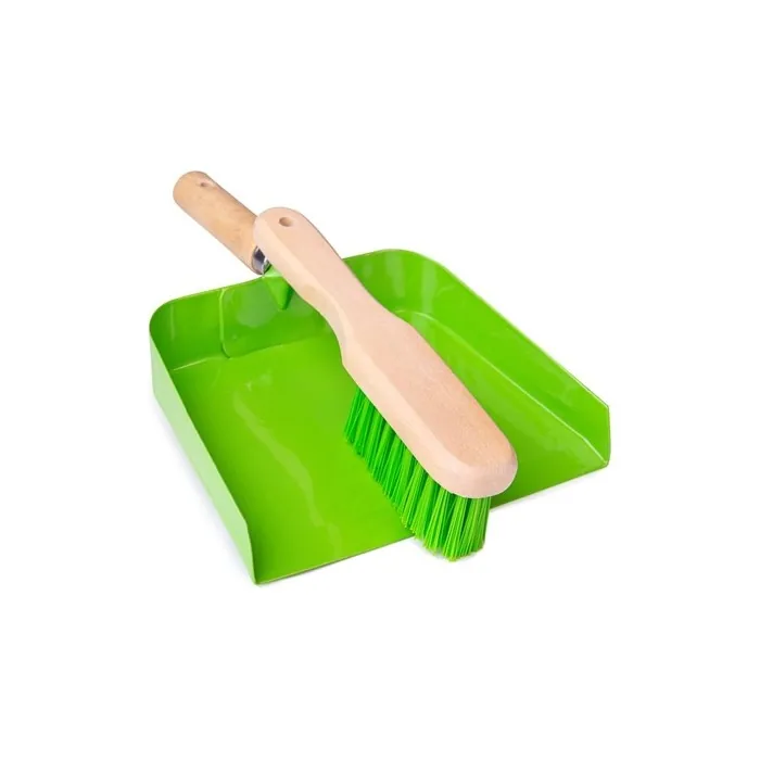 Bigjigs Toys Kids Dustpan and Brush Set - Wooden Cleaning Toy for Toddlers, Green
