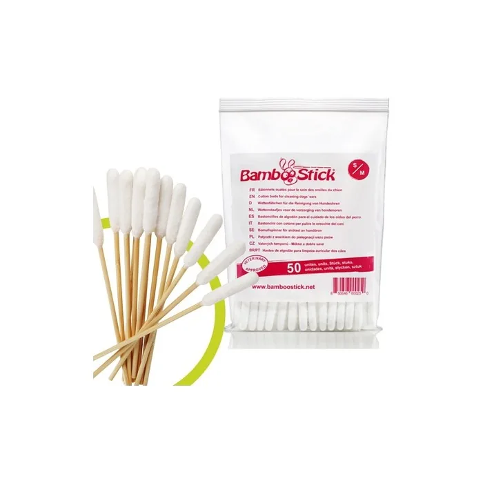 Bamboostick Ear Cleaning Sticks for Small Dogs and Cats 50 Pack S/M