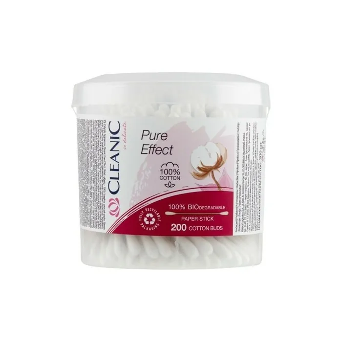 CLEANIC A200 Pure Effect Cotton Swabs 200 Pieces - Round Box
