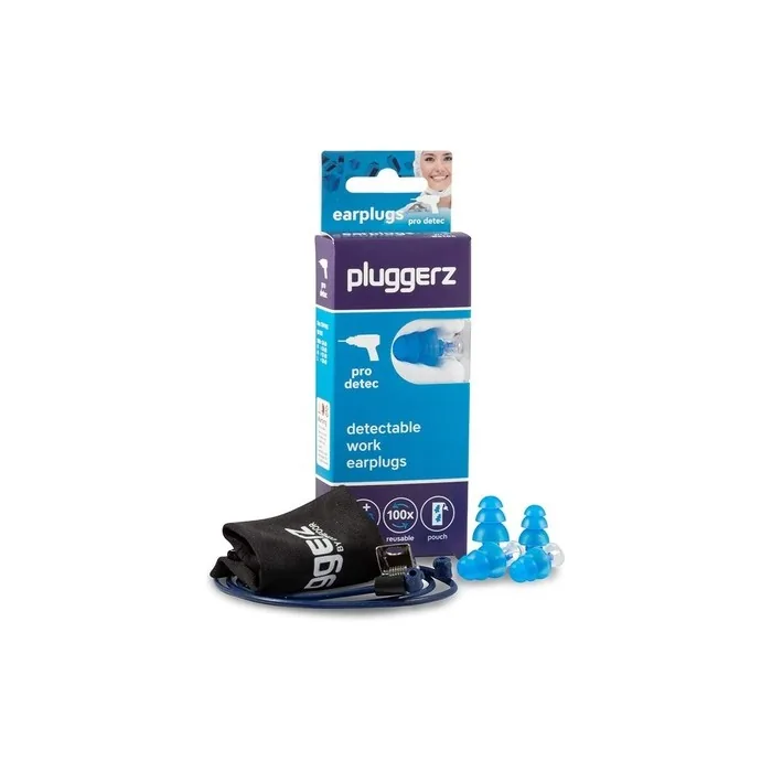 Pluggerz Pro Detect Uni-Fit Earplugs with Special Filter for Protection Against Loud Ambient Noise While Working, Including Cord and Fastening Clip, Soft Silicone, Detectable