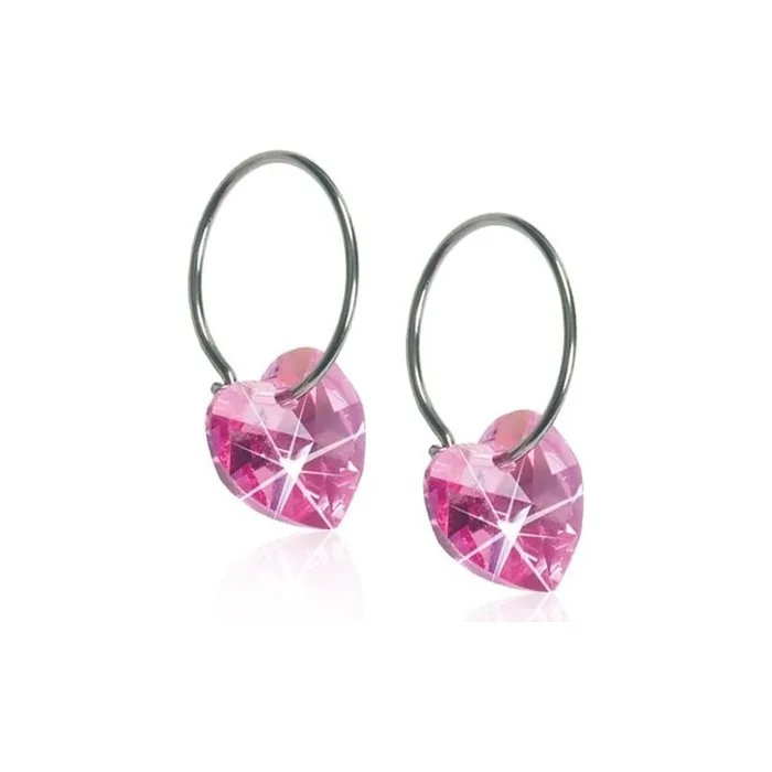 Blomdahl Hypoallergenic Natural Titanium Crystal Heart Pendant Earrings
