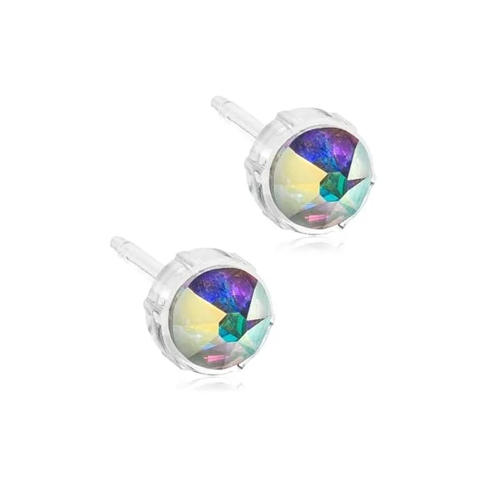 Blomdahl Nickel Free Medical Plastic 6mm Crystal Stud Earrings