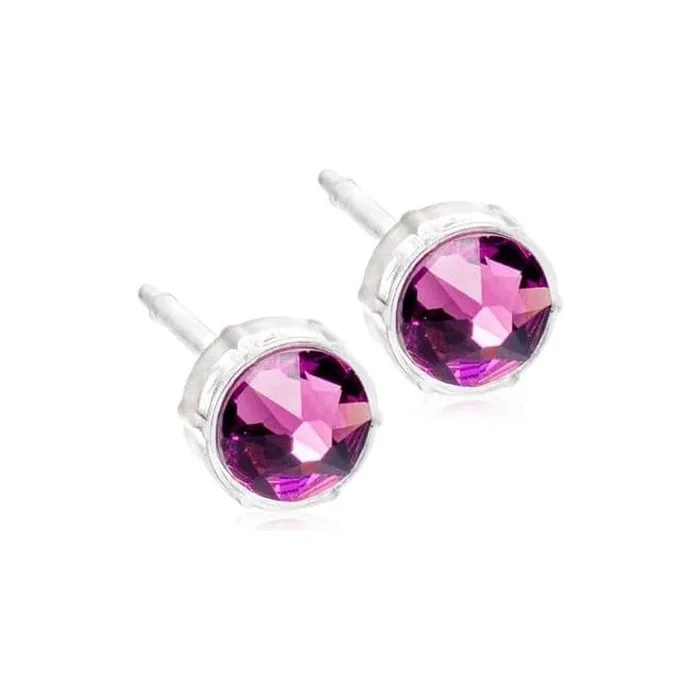 Blomdahl Nickel Free Medical Plastic 6mm Crystal Stud Earrings