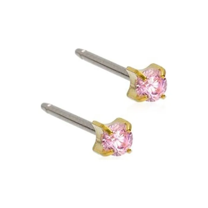 Blomdahl Hypoallergenic Golden Titanium 3mm CZ Light Rose Prong Set Stud