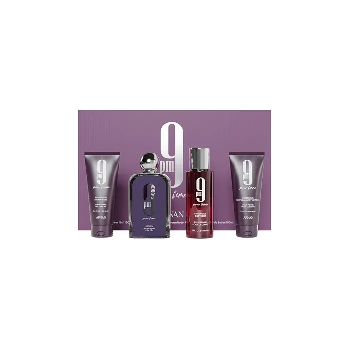 Afnan 9pm Pour Femme Eau De Parfum 100 Ml Shower Gel 100 Ml Body Veil 150 Ml Body Milk 100 Ml