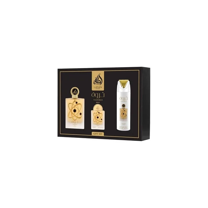 Lattafa Pride Tharwah Gold Giftset Eau De Parfum 100ml + 20ml + Deodorant 200ml Women Fragnance