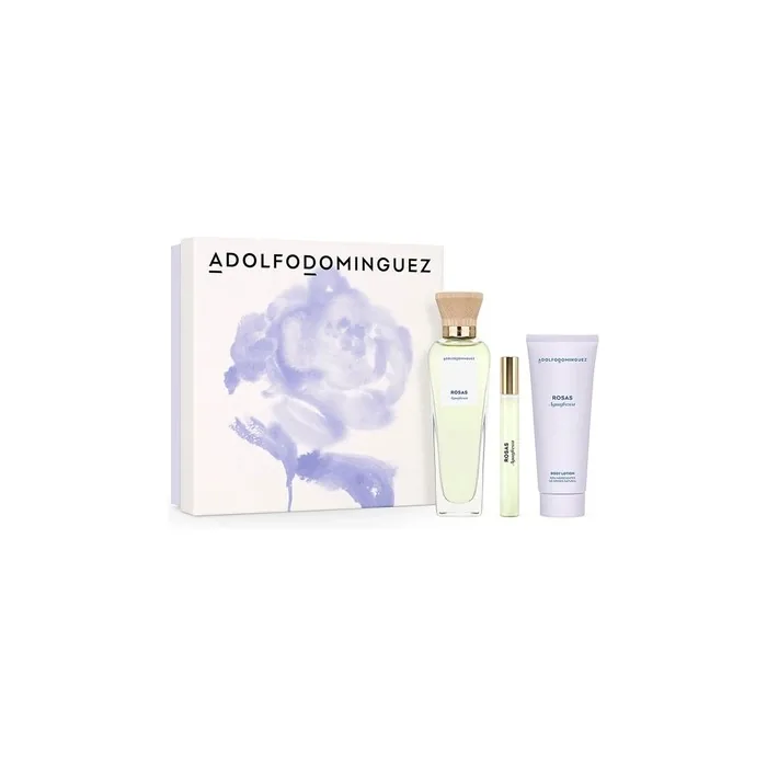 Adolfo Dominguez Agua Fresca De Rosas Eau De Toilette 120ml Spray With 100ml Body Lotion And 10ml Miniature Eau De Parfum