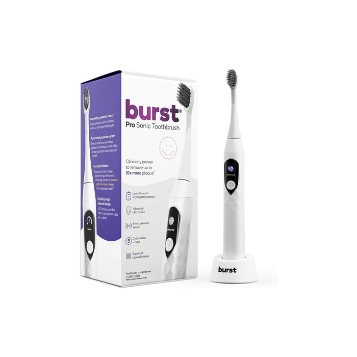 Burst Pro Sonic Advanced Electric Toothbrush for Adults - White with Soft Bristles