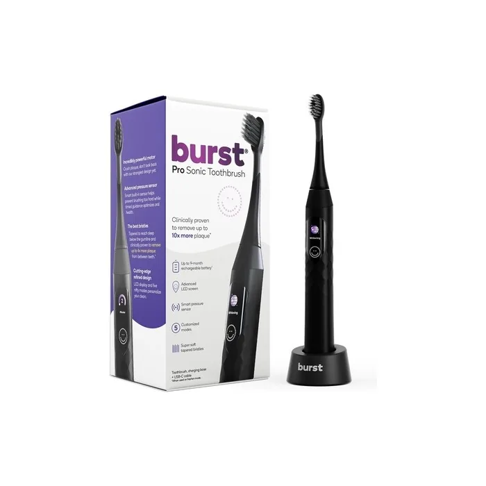 Burst Pro Sonic Advanced Electric Toothbrush for Adults Black with Soft Bristles