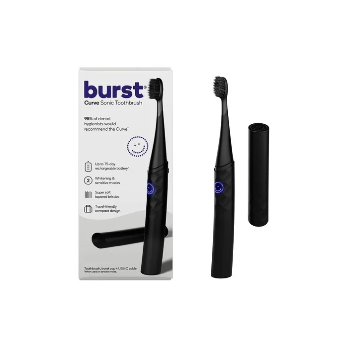 Burst Curve Sonic Electric Toothbrush for Adults - Black Slim Travel Brush