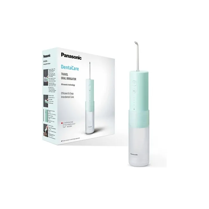 Panasonic Travel Oral Irrigator Rechargeable with Ultrasonic Technology 150ml Water Tank Fast Charge in 1 Hour Mint Green-White